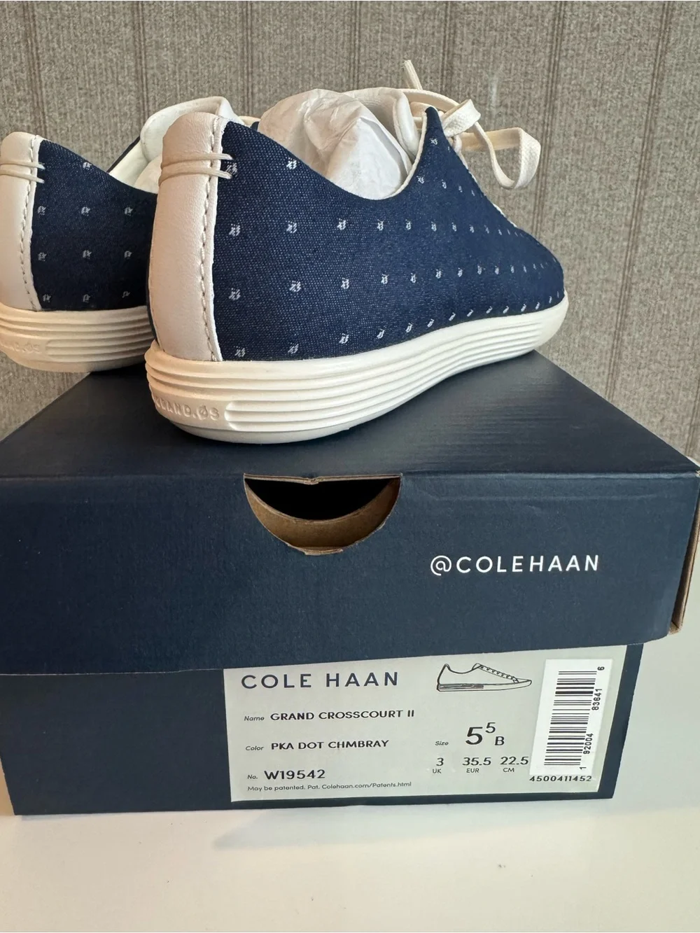 New Cole Haan Women Grand Crosscourt II Sneaker Pka Dot Chmbray Size 5.5